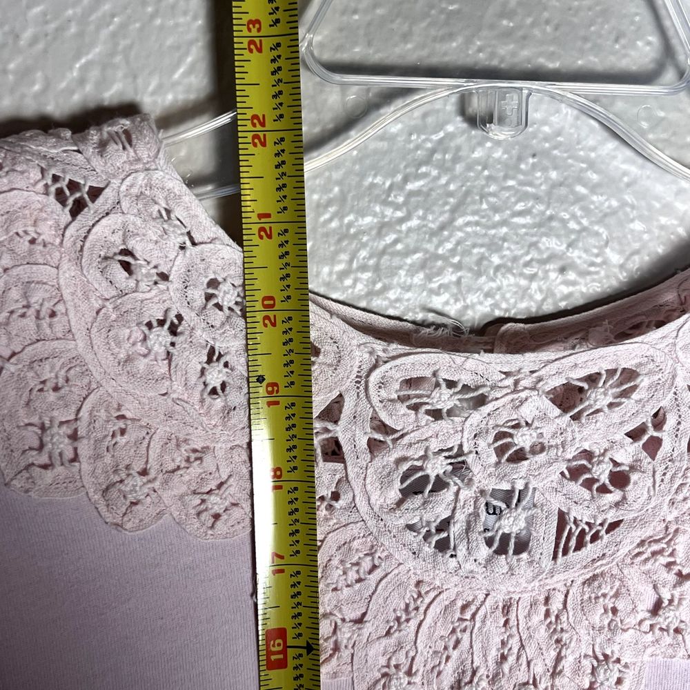 Westbound Petites Top PS Pink 100% Cotton Short Sleeve Crochet Lace Neckline - Picture 8 of 10